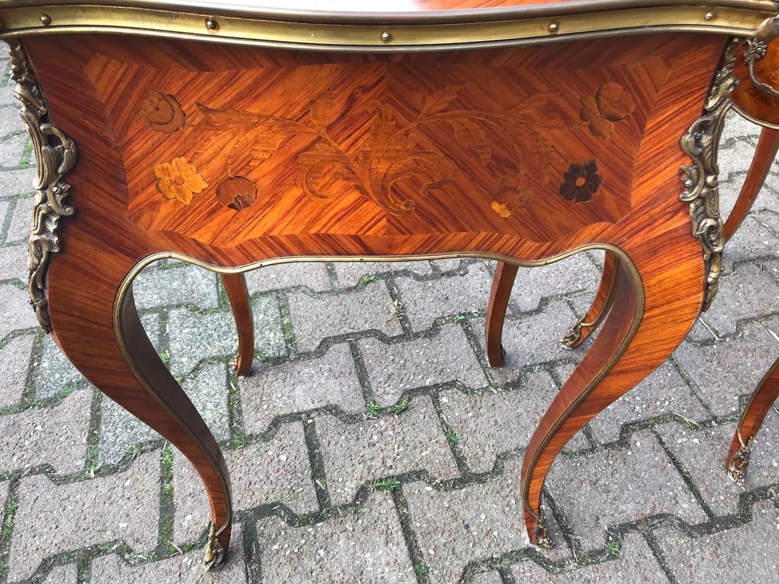 1850s French Louis XV Fruitwood Marquetry Side Tables Pair - 16