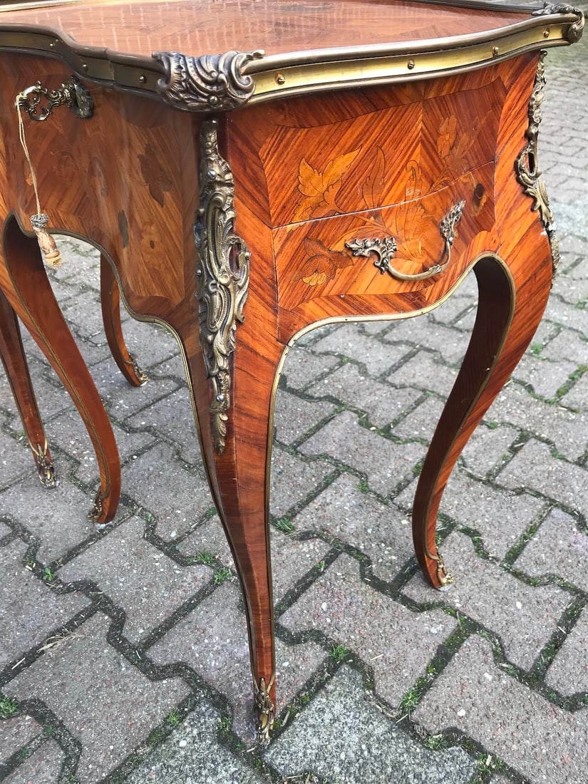 1850s French Louis XV Fruitwood Marquetry Side Tables Pair - 4