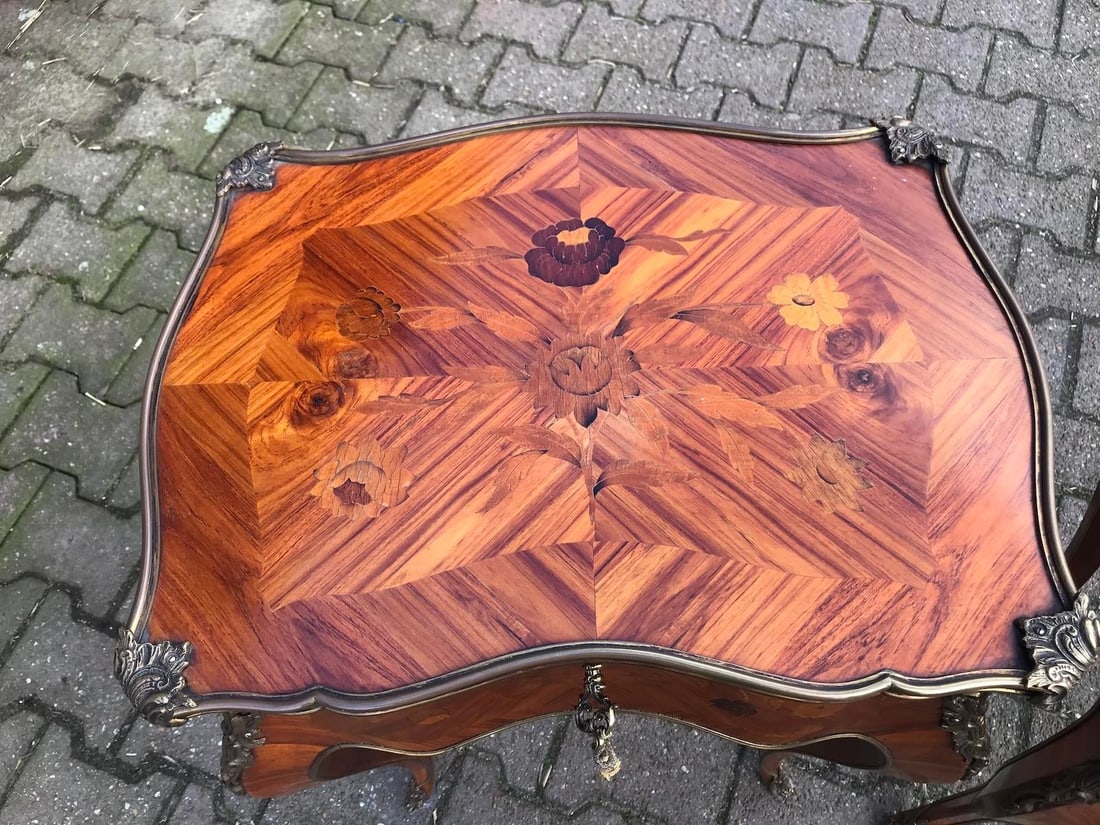 1850s French Louis XV Fruitwood Marquetry Side Tables Pair - 5