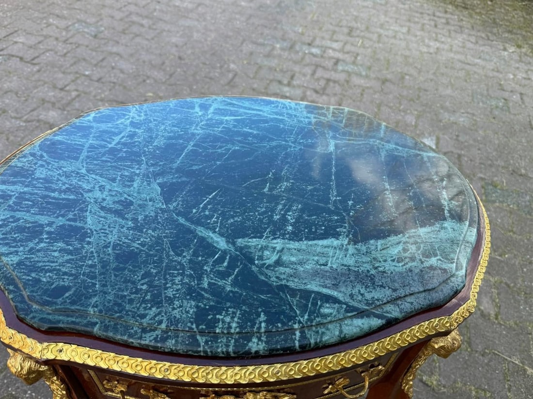 1960s French Louis XVI Mahogany Green Marble Side Center Table - 4