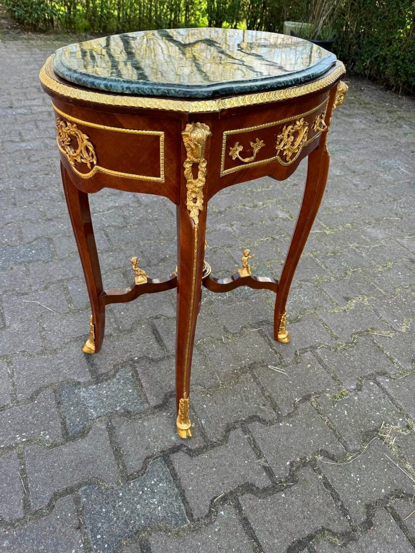1960s French Louis XVI Mahogany Green Marble Side Center Table - 8