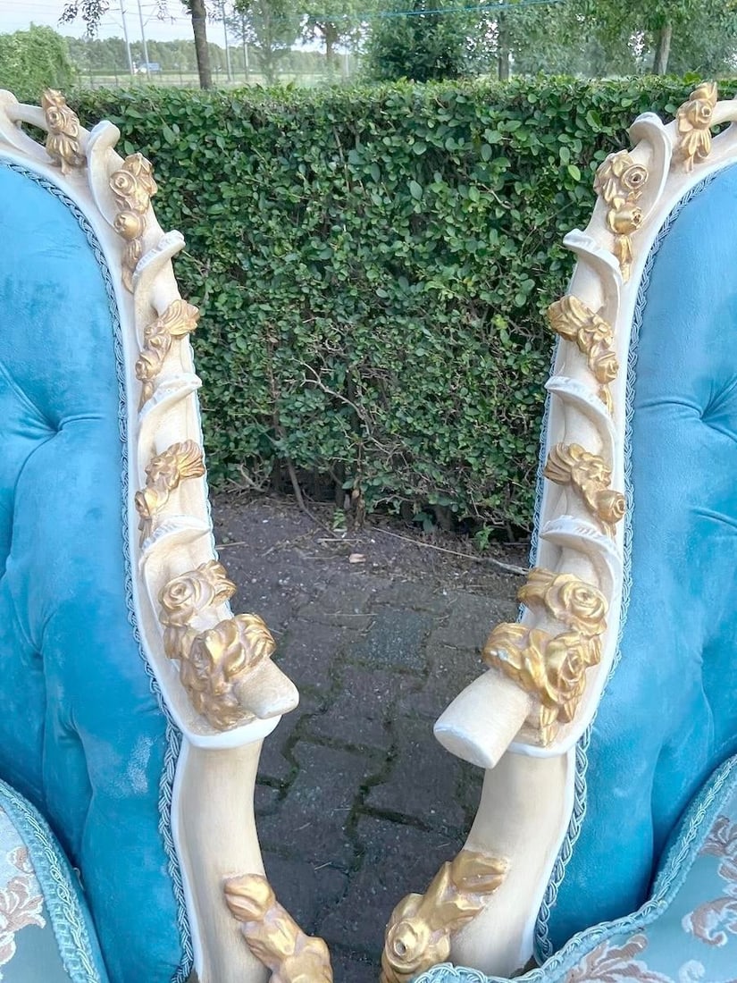 1970s French Louis XVI Turquoise Velvet Bergères Pair - 2