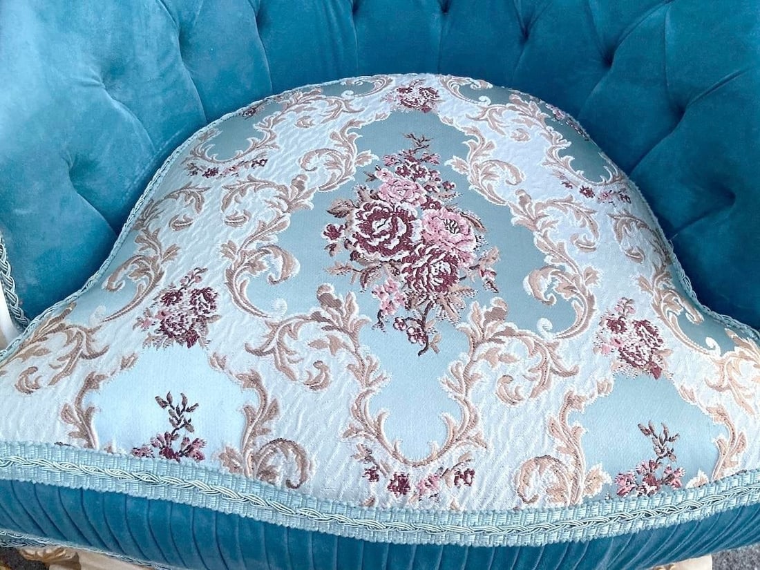 1970s French Louis XVI Turquoise Velvet Bergères Pair - 3