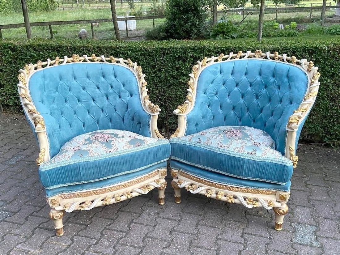 1970s French Louis XVI Turquoise Velvet Bergères Pair - 6