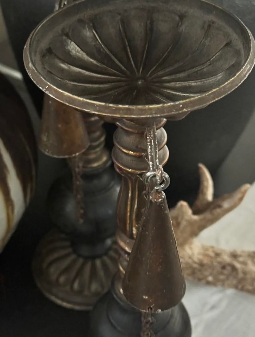 Early 19th Century Fireplace Pricket Candlesticks With Original Chain Snuffers, Pair - 2