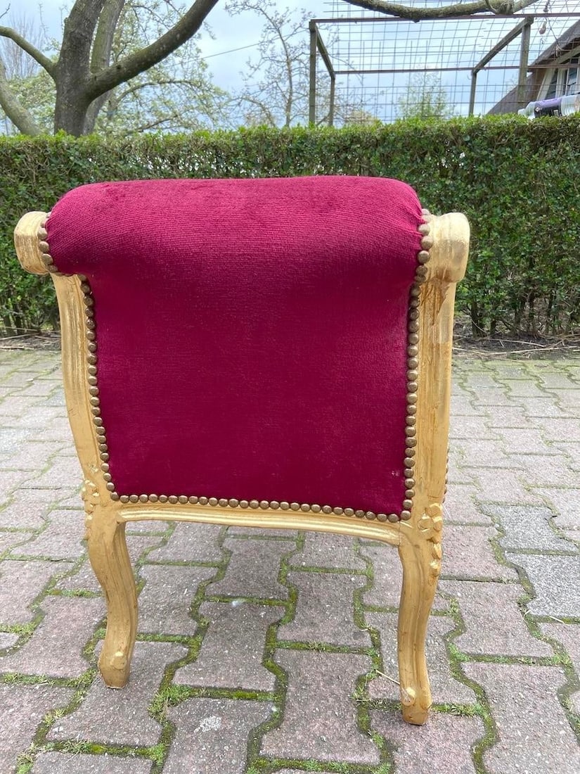 1970s French Louis XVI Red Velvet Beech Bench – 1 Piece - 4