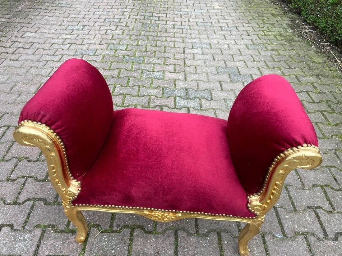 1970s French Louis XVI Red Velvet Beech Bench – 1 Piece - 5
