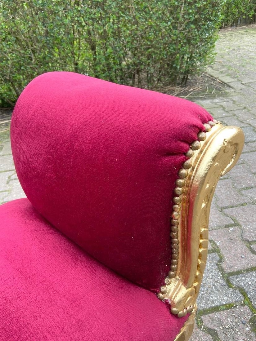 1970s French Louis XVI Red Velvet Beech Bench – 1 Piece - 7
