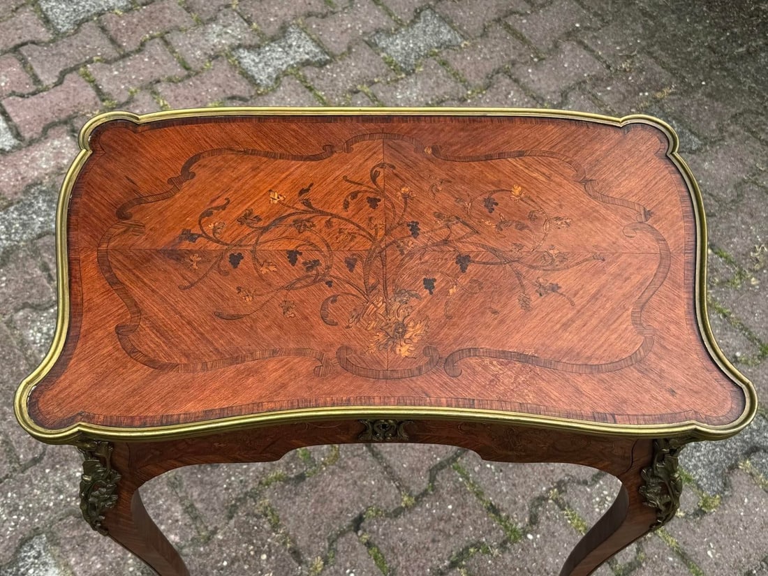 1860 French Louis XV Marquetry Fruitwood Center Table - 10