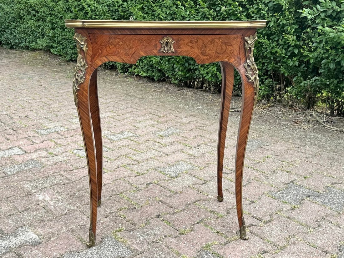 1860 French Louis XV Marquetry Fruitwood Center Table - 11