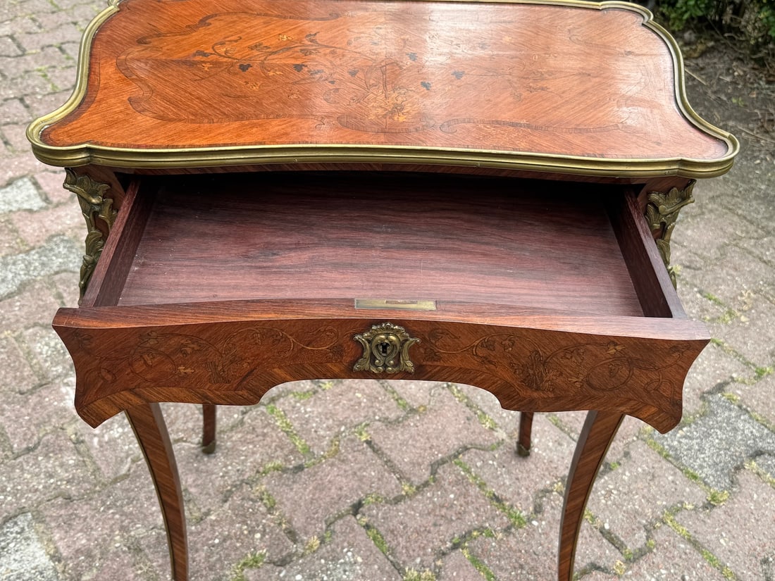 1860 French Louis XV Marquetry Fruitwood Center Table - 13