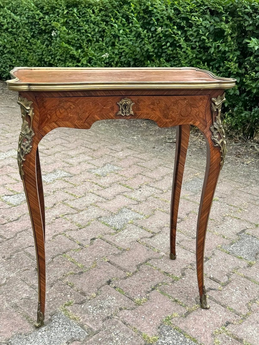 1860 French Louis XV Marquetry Fruitwood Center Table - 2