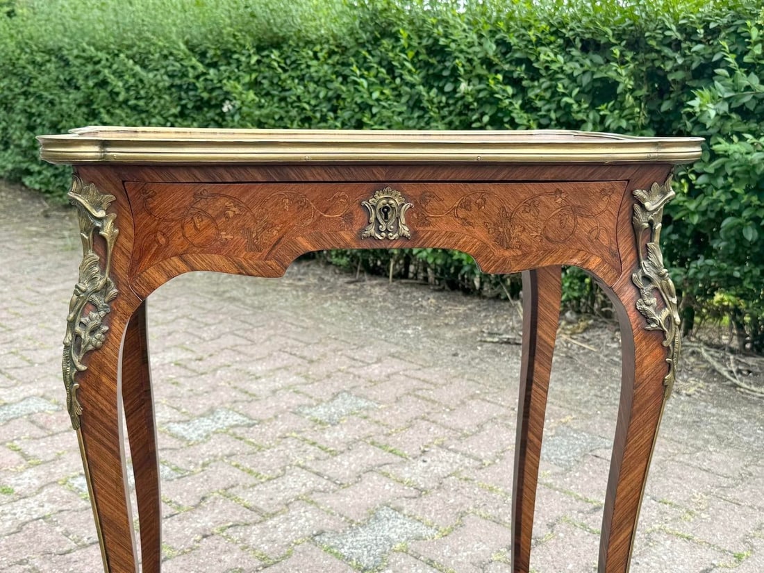 1860 French Louis XV Marquetry Fruitwood Center Table - 3