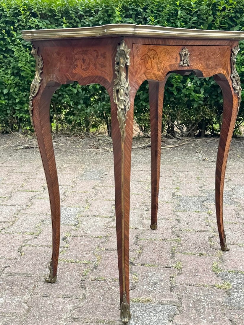 1860 French Louis XV Marquetry Fruitwood Center Table - 4