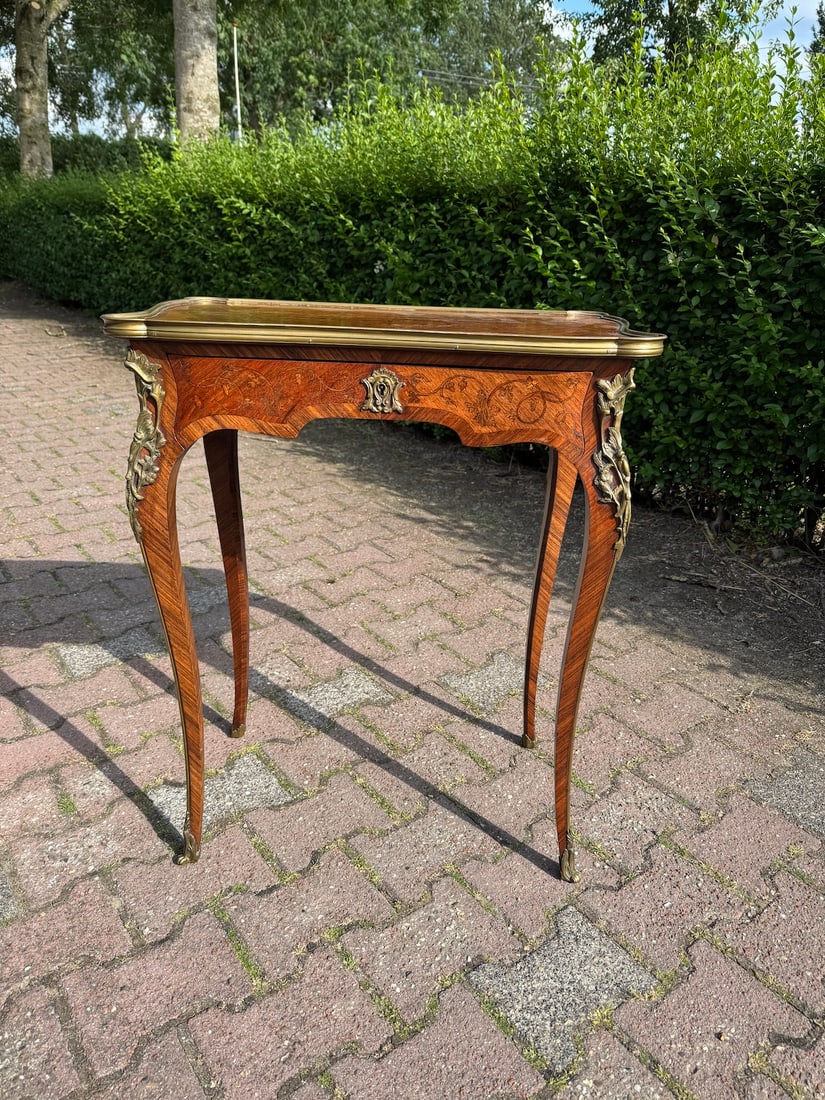 1860 French Louis XV Marquetry Fruitwood Center Table - 5