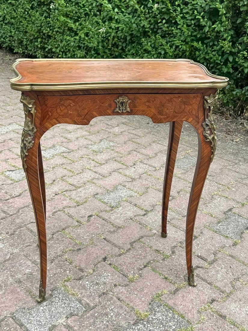 1860 French Louis XV Marquetry Fruitwood Center Table - 6