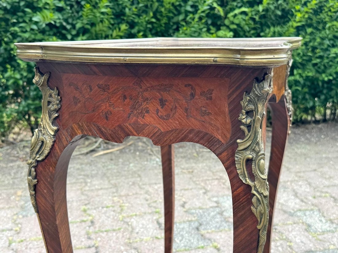 1860 French Louis XV Marquetry Fruitwood Center Table - 9