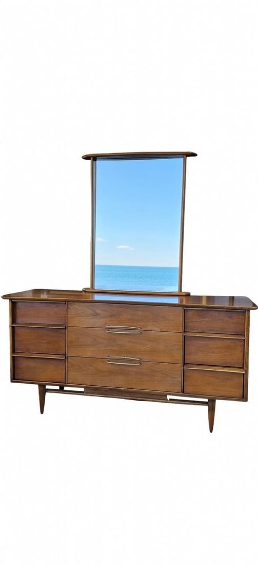 Kent Coffey "Eloquence" 1960s Walnut Bedroom Suite "” Queen Bed, Highboy, Dresser + Mirror - 3