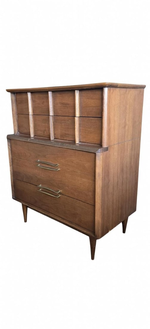 Kent Coffey "Eloquence" 1960s Walnut Bedroom Suite "” Queen Bed, Highboy, Dresser + Mirror - 4