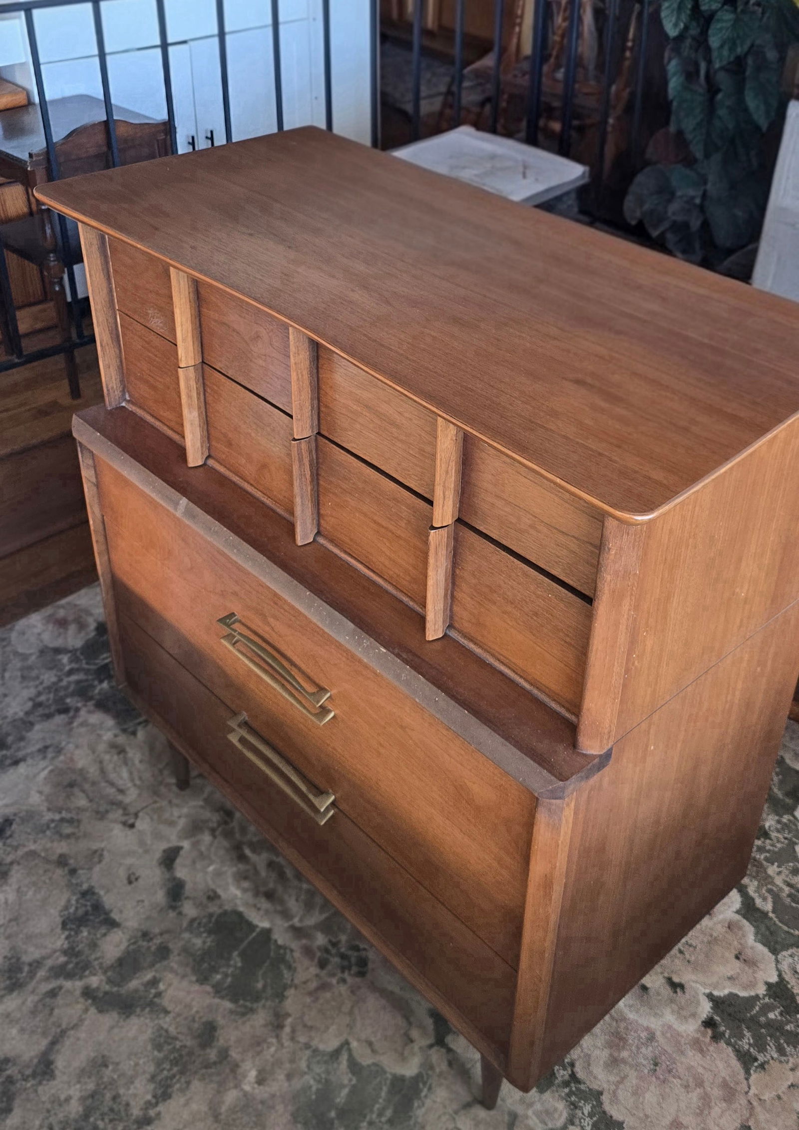 Kent Coffey "Eloquence" 1960s Walnut Bedroom Suite "” Queen Bed, Highboy, Dresser + Mirror - 5