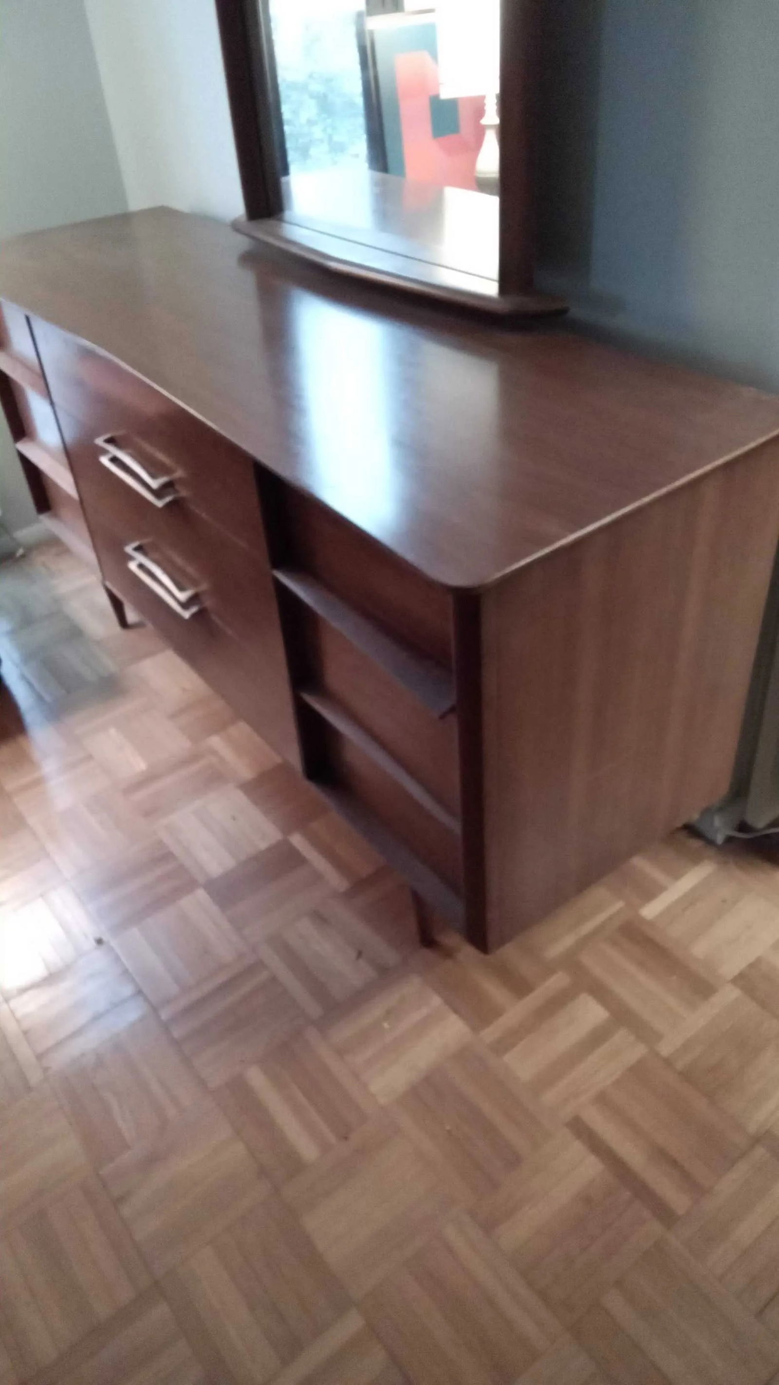 Kent Coffey "Eloquence" 1960s Walnut Bedroom Suite "” Queen Bed, Highboy, Dresser + Mirror - 9