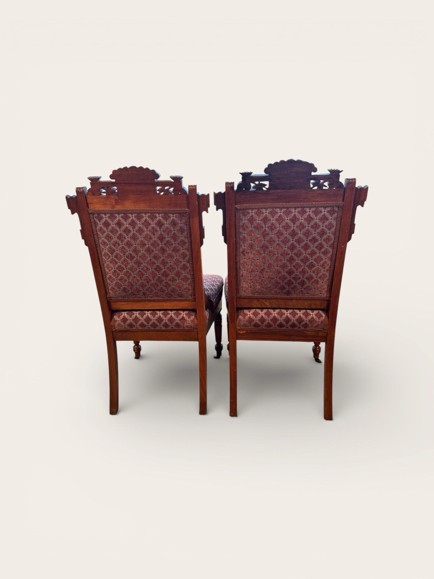 Set of Three 19th Century Eastlake Aesthetic Movement Walnut Parlor Chairs, Newly Upholstered - 4
