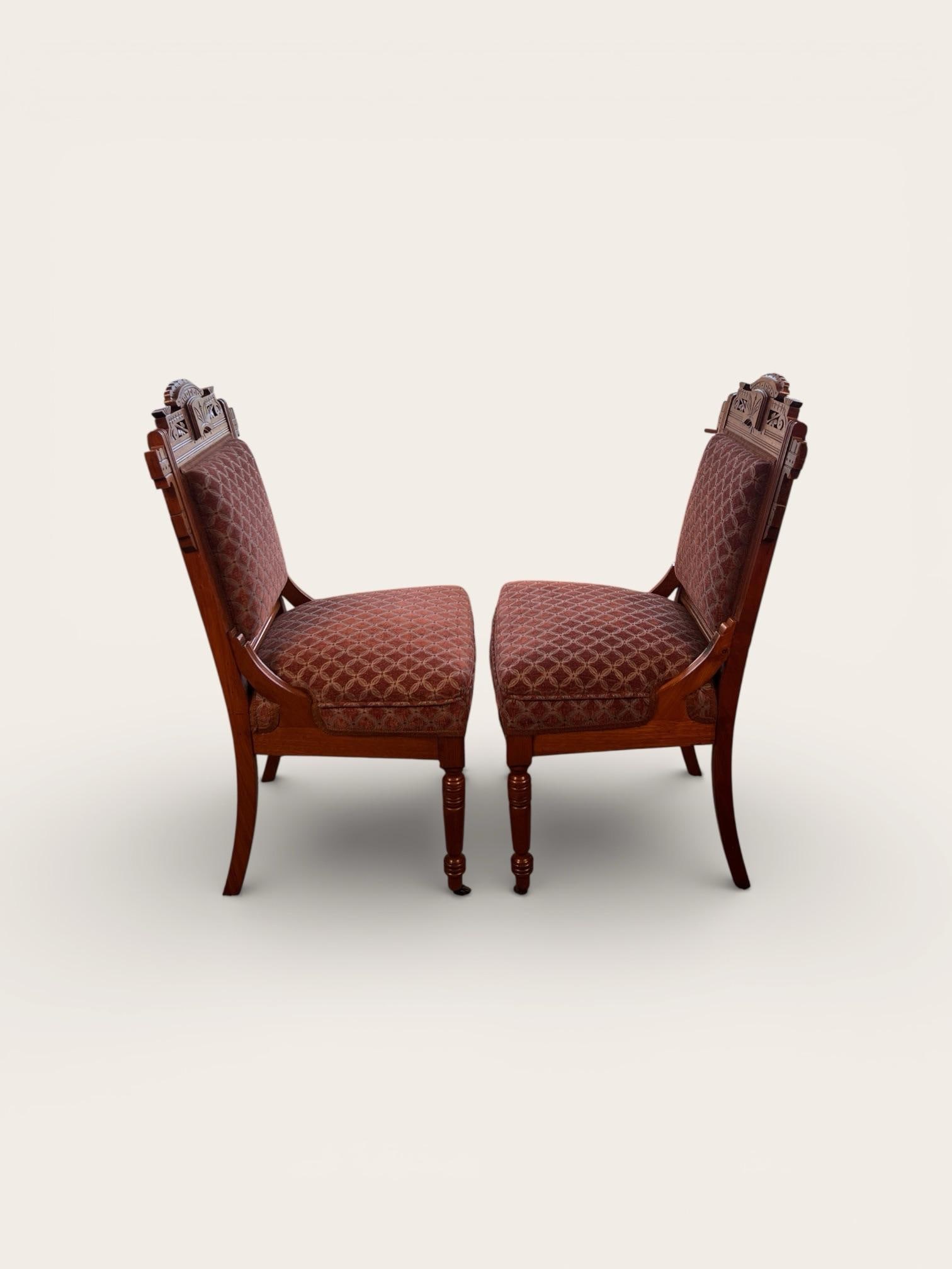 Set of Three 19th Century Eastlake Aesthetic Movement Walnut Parlor Chairs, Newly Upholstered - 5