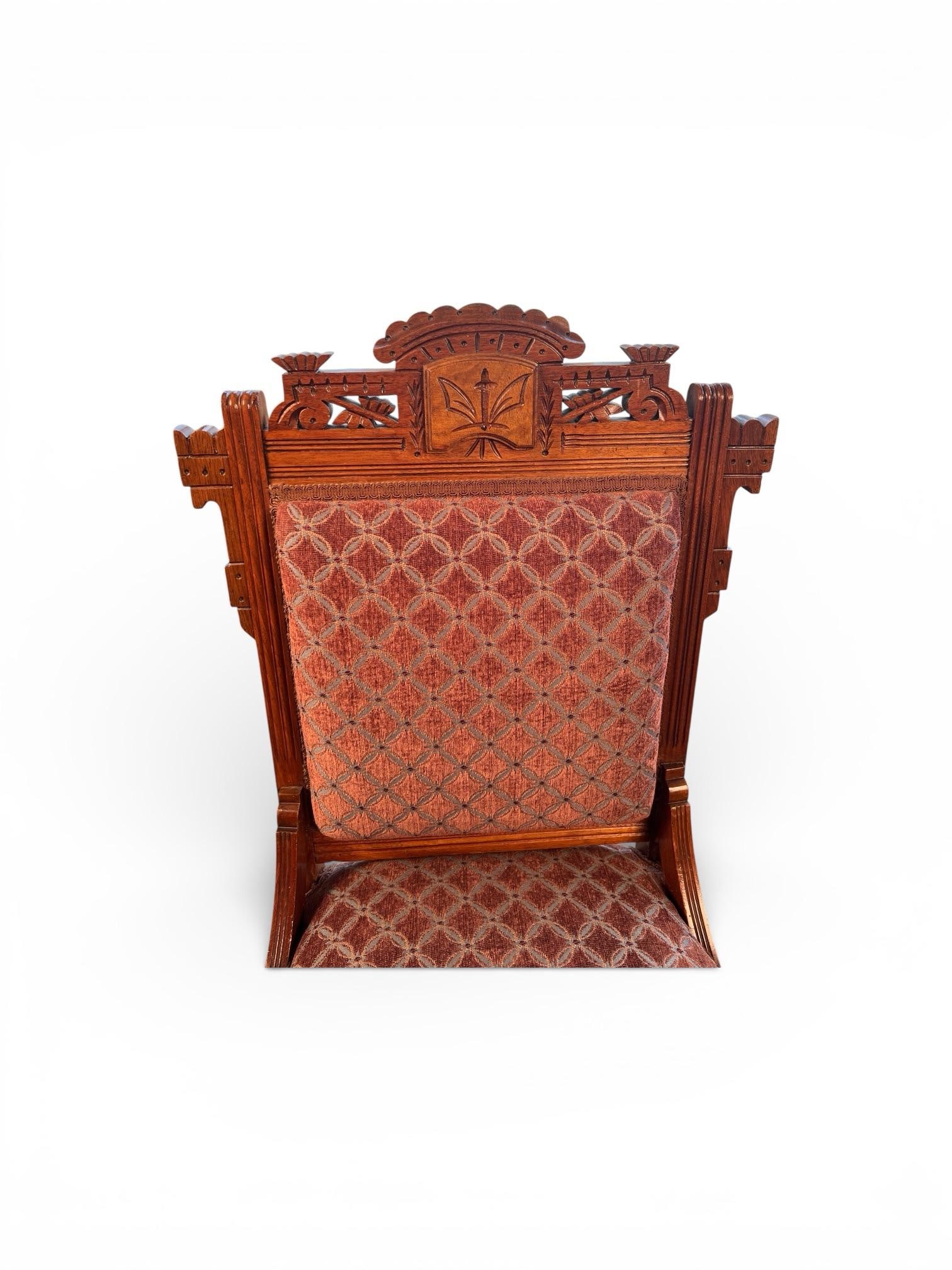 Set of Three 19th Century Eastlake Aesthetic Movement Walnut Parlor Chairs, Newly Upholstered - 7