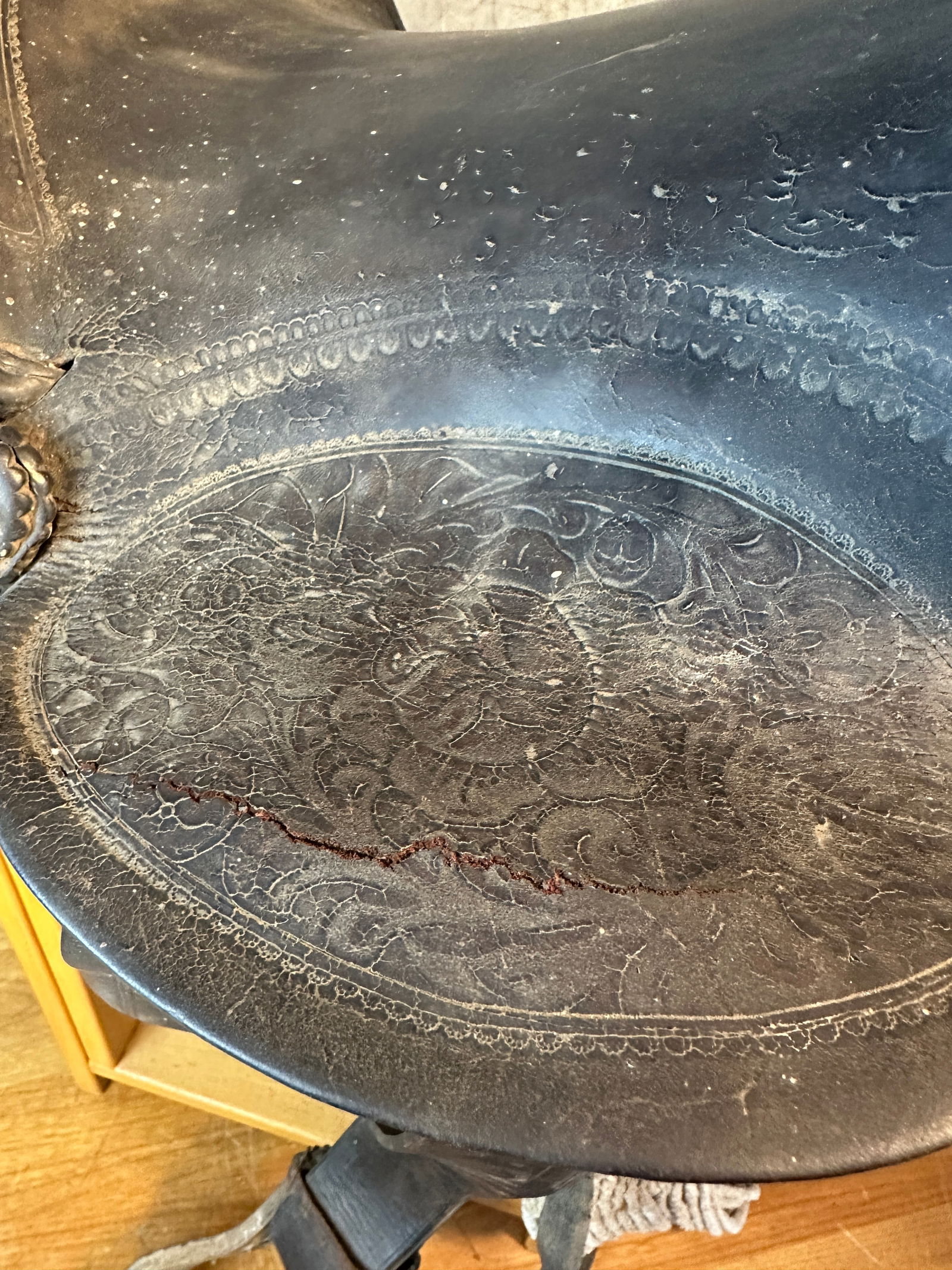 Vintage Western Horse Saddle Leather Tooled Floral Design 14" Seat "Blain" Marked - 5