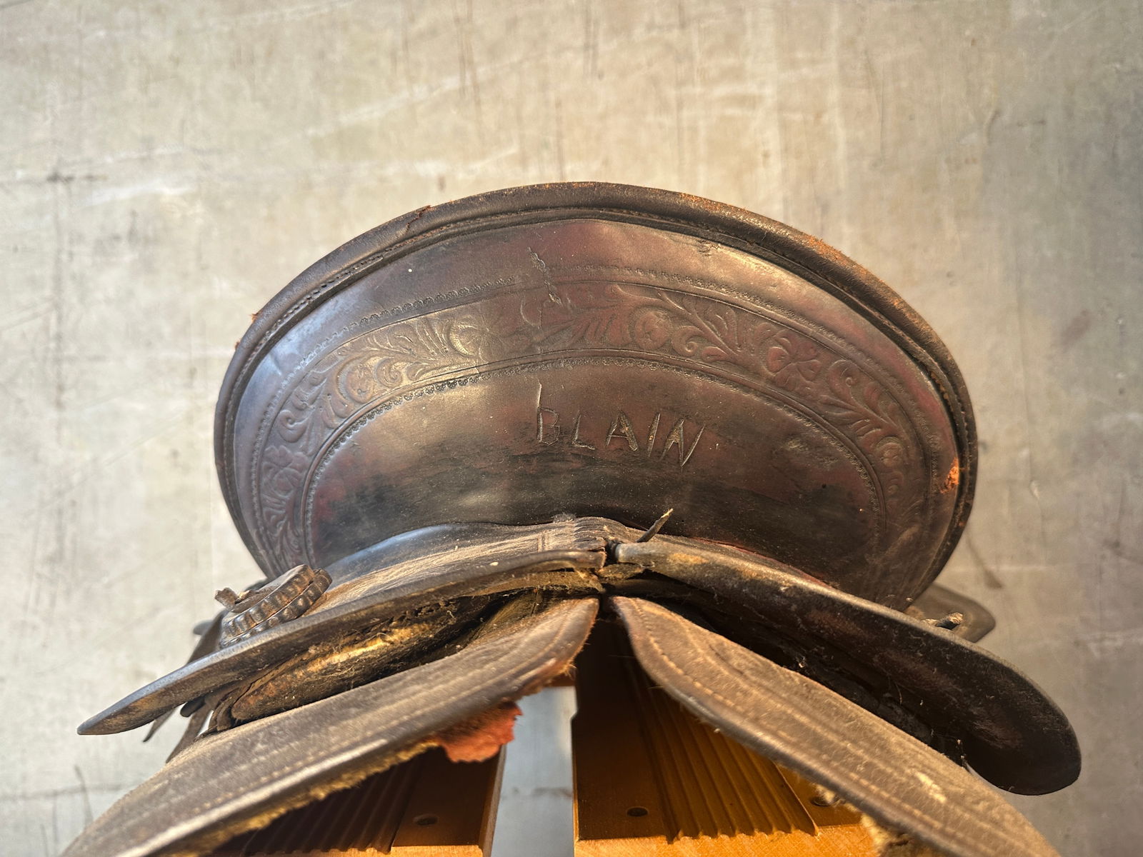 Vintage Western Horse Saddle Leather Tooled Floral Design 14" Seat "Blain" Marked - 7