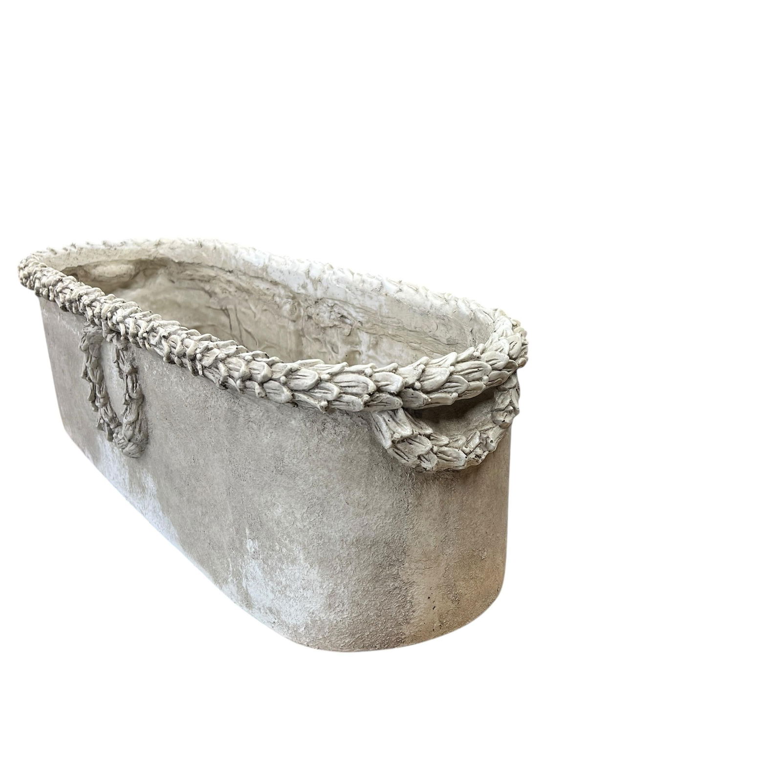 Vintage Rectangular Faux Concrete French Style Acanthus Leaf Planter - 3