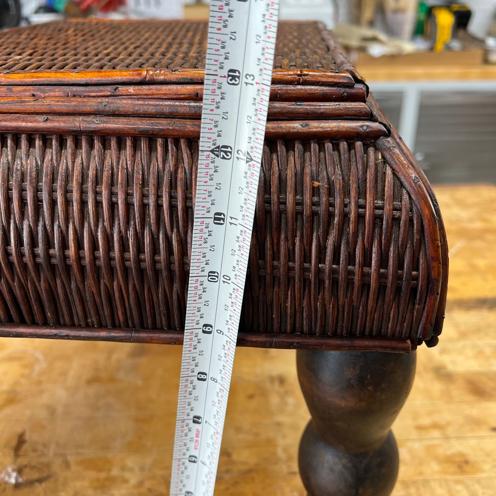 Vintage Bamboo and Woven Rattan British Colonial Style Footstool - 11