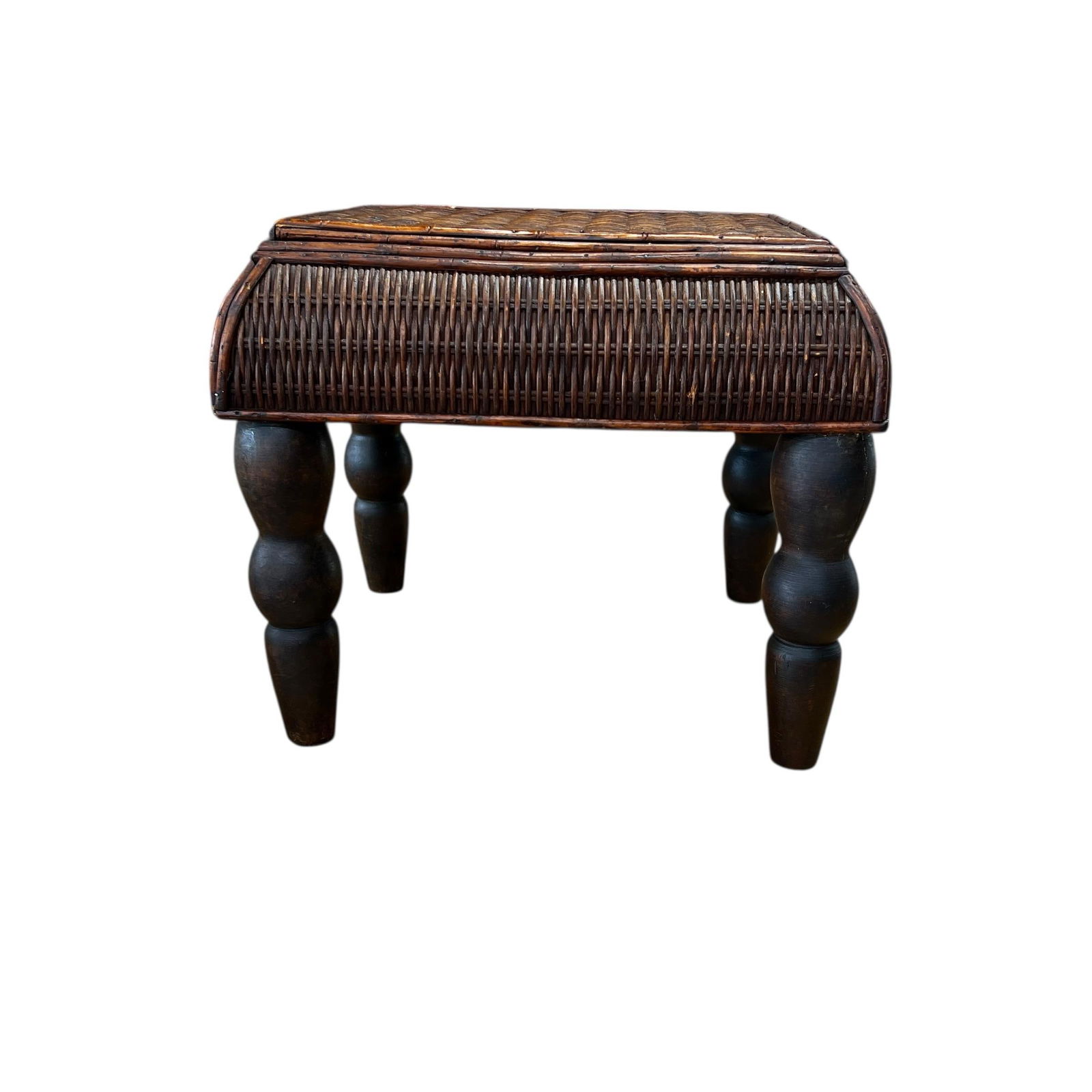 Vintage Bamboo and Woven Rattan British Colonial Style Footstool - 3