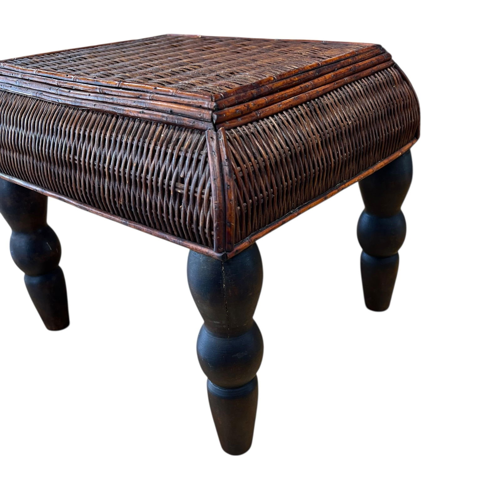 Vintage Bamboo and Woven Rattan British Colonial Style Footstool - 4