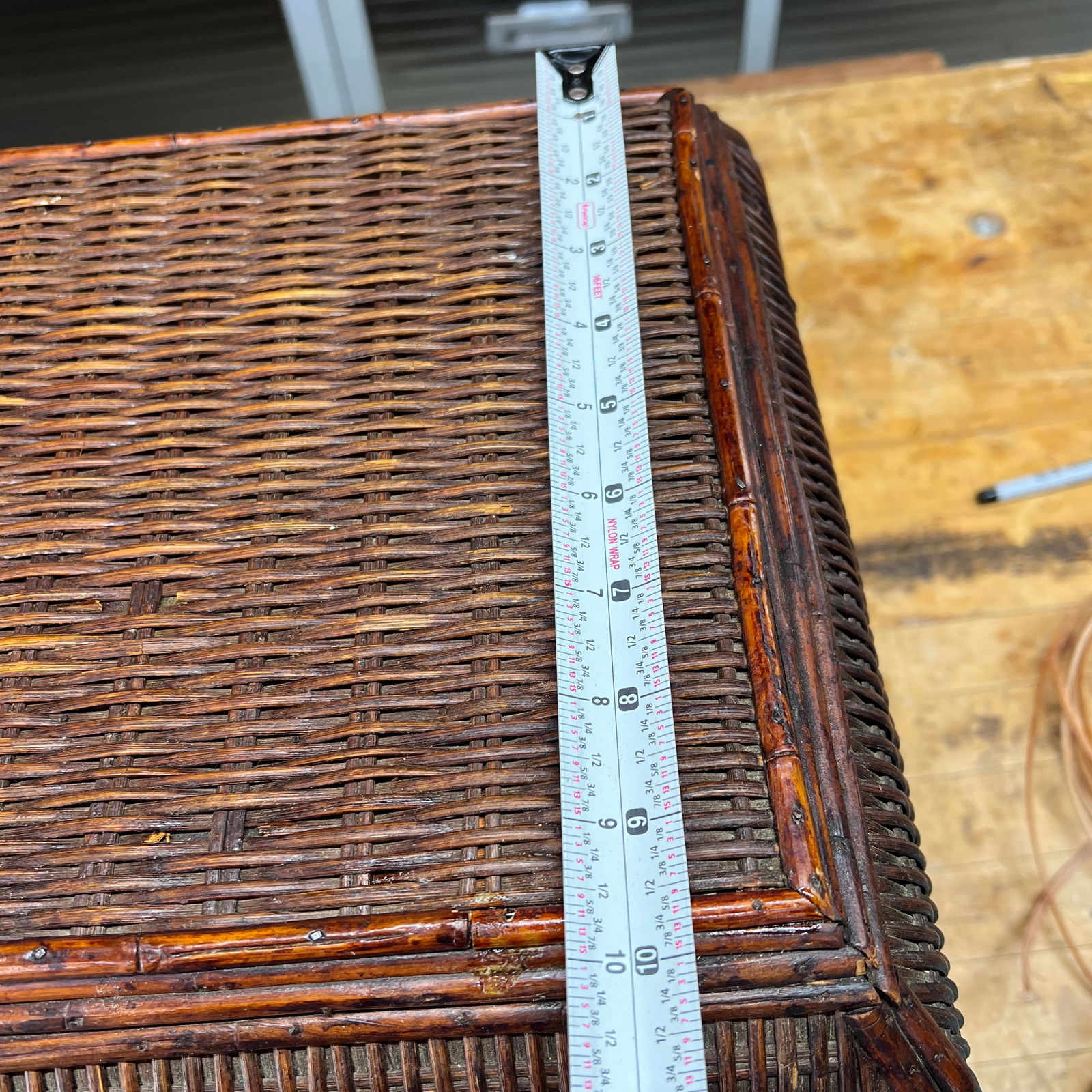 Vintage Bamboo and Woven Rattan British Colonial Style Footstool - 8