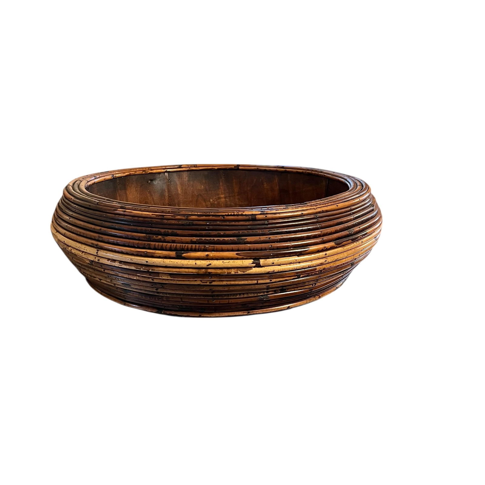 Vintage 60s /70s Large Pencil Reed Bowl in the Manor of Gabriella Crespi - 3