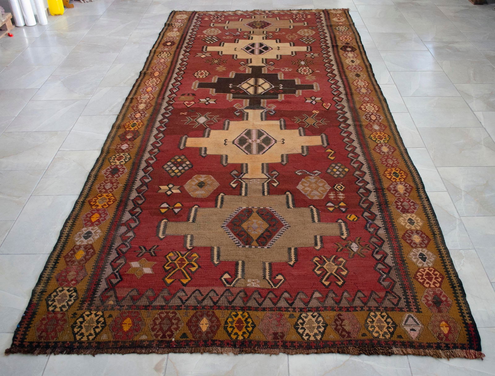 1970s Handwoven Turkish Kilim Rug Tribal Earth Tones Organic Wool Rug - 5"²5"³ X 12"² - 10