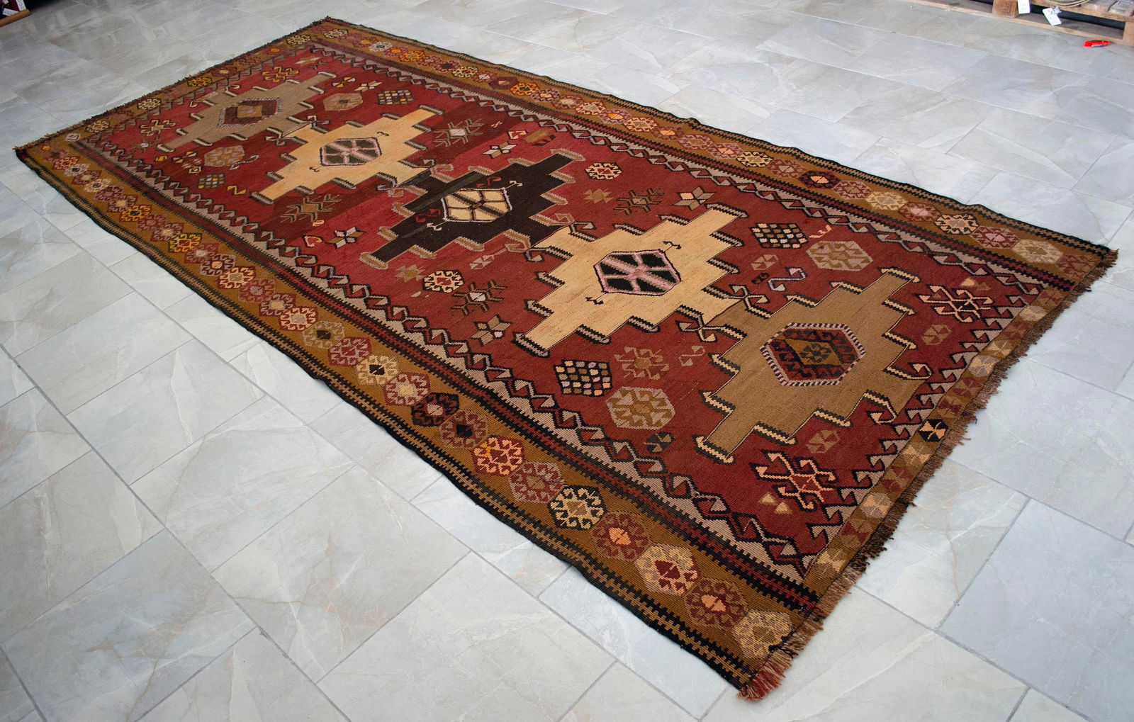 1970s Handwoven Turkish Kilim Rug Tribal Earth Tones Organic Wool Rug - 5"²5"³ X 12"² - 11