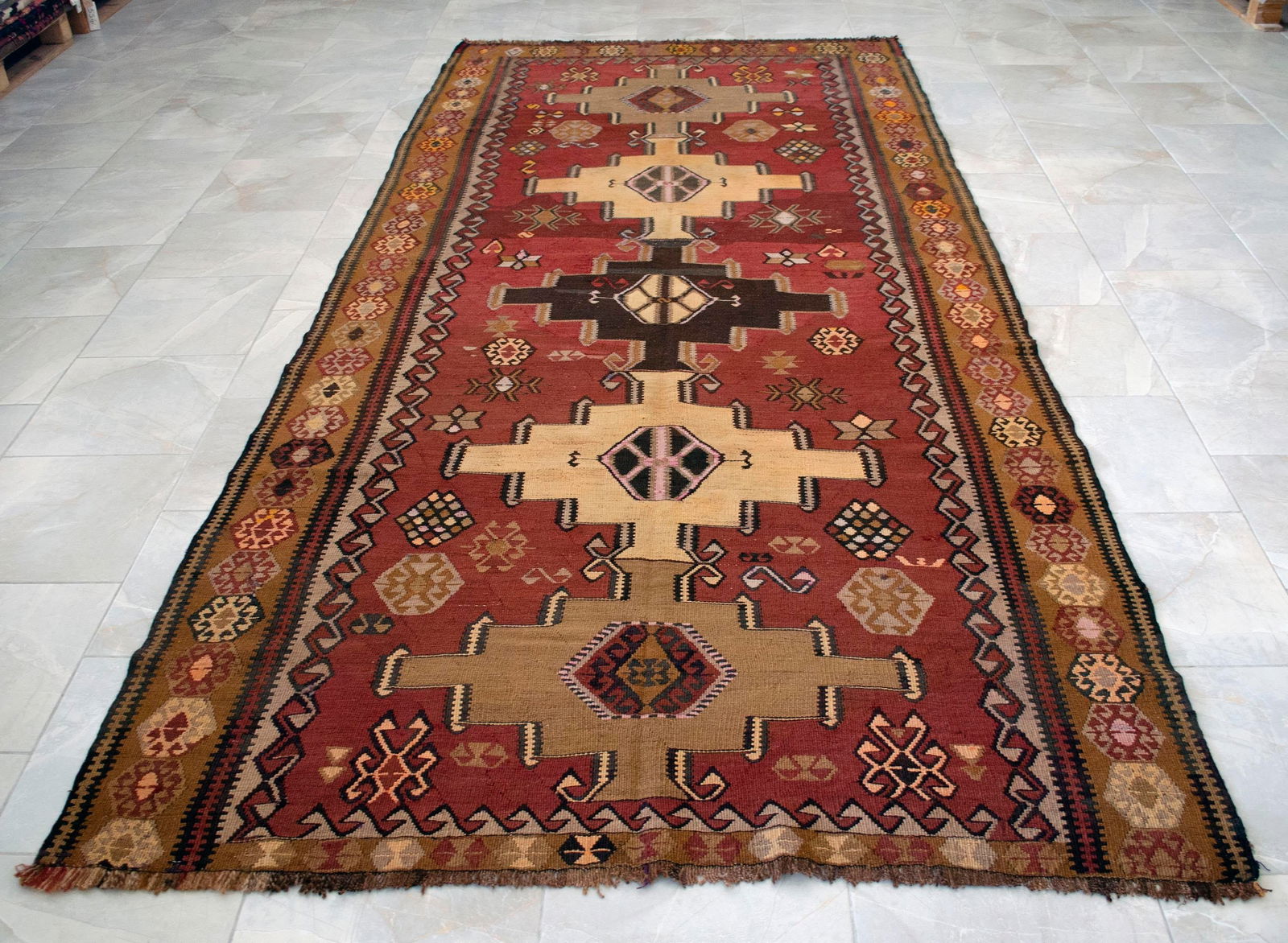 1970s Handwoven Turkish Kilim Rug Tribal Earth Tones Organic Wool Rug - 5"²5"³ X 12"² - 12