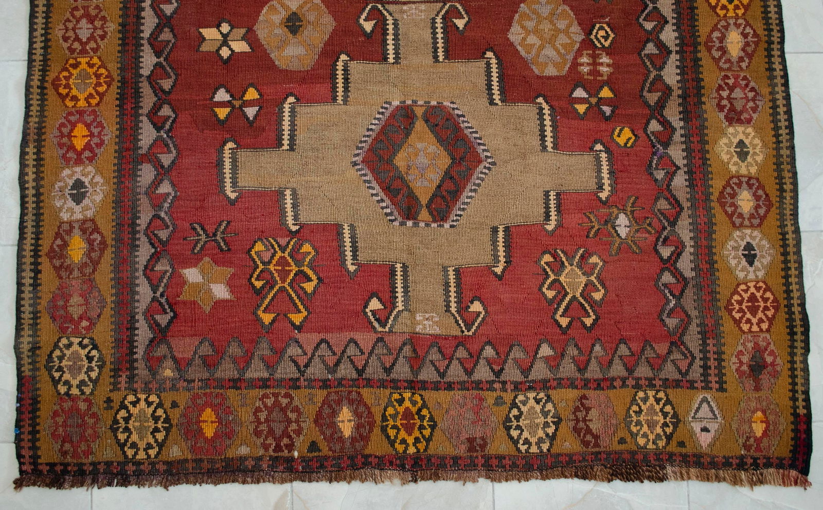1970s Handwoven Turkish Kilim Rug Tribal Earth Tones Organic Wool Rug - 5"²5"³ X 12"² - 15