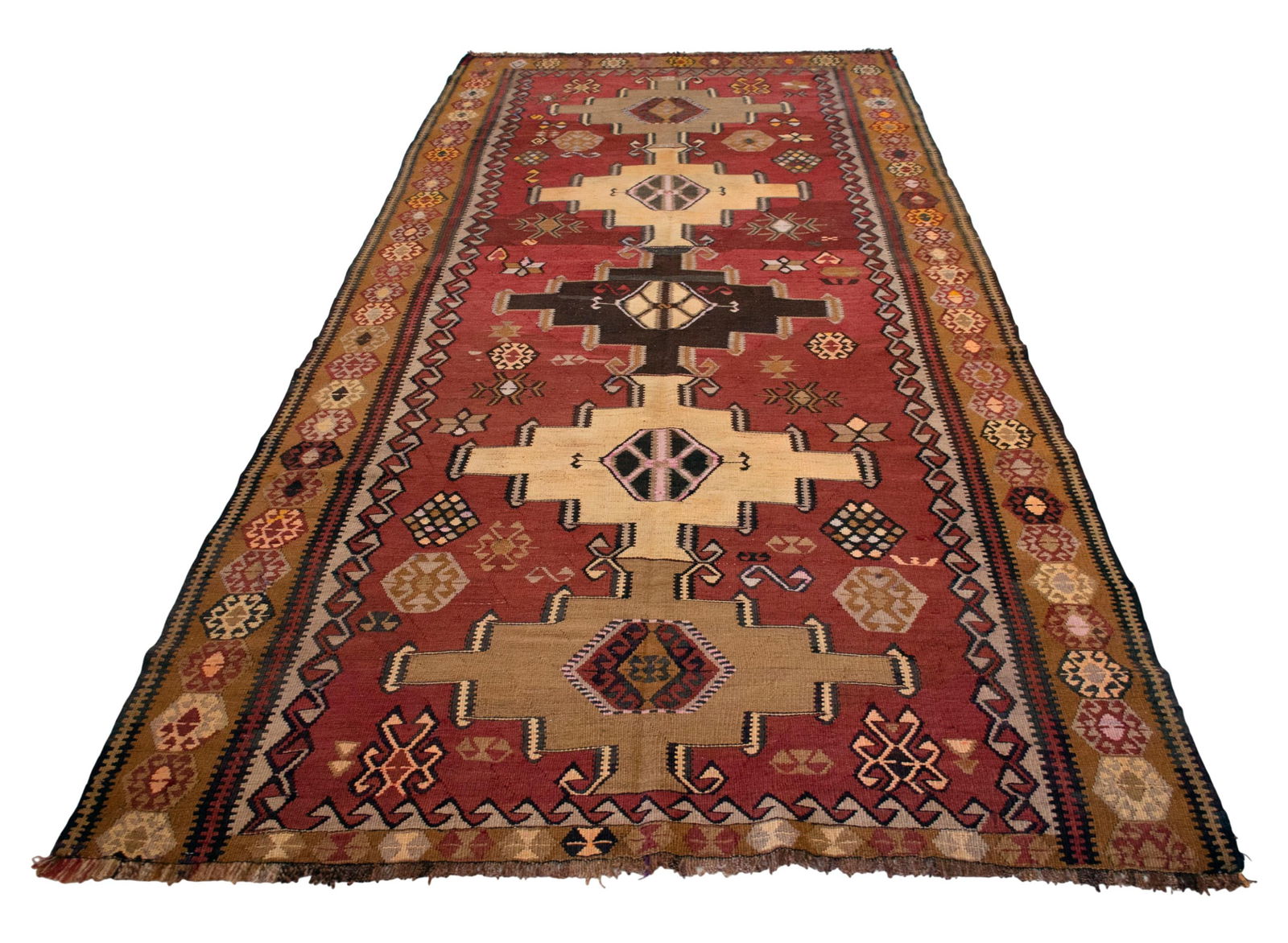 1970s Handwoven Turkish Kilim Rug Tribal Earth Tones Organic Wool Rug - 5"²5"³ X 12"² - 4