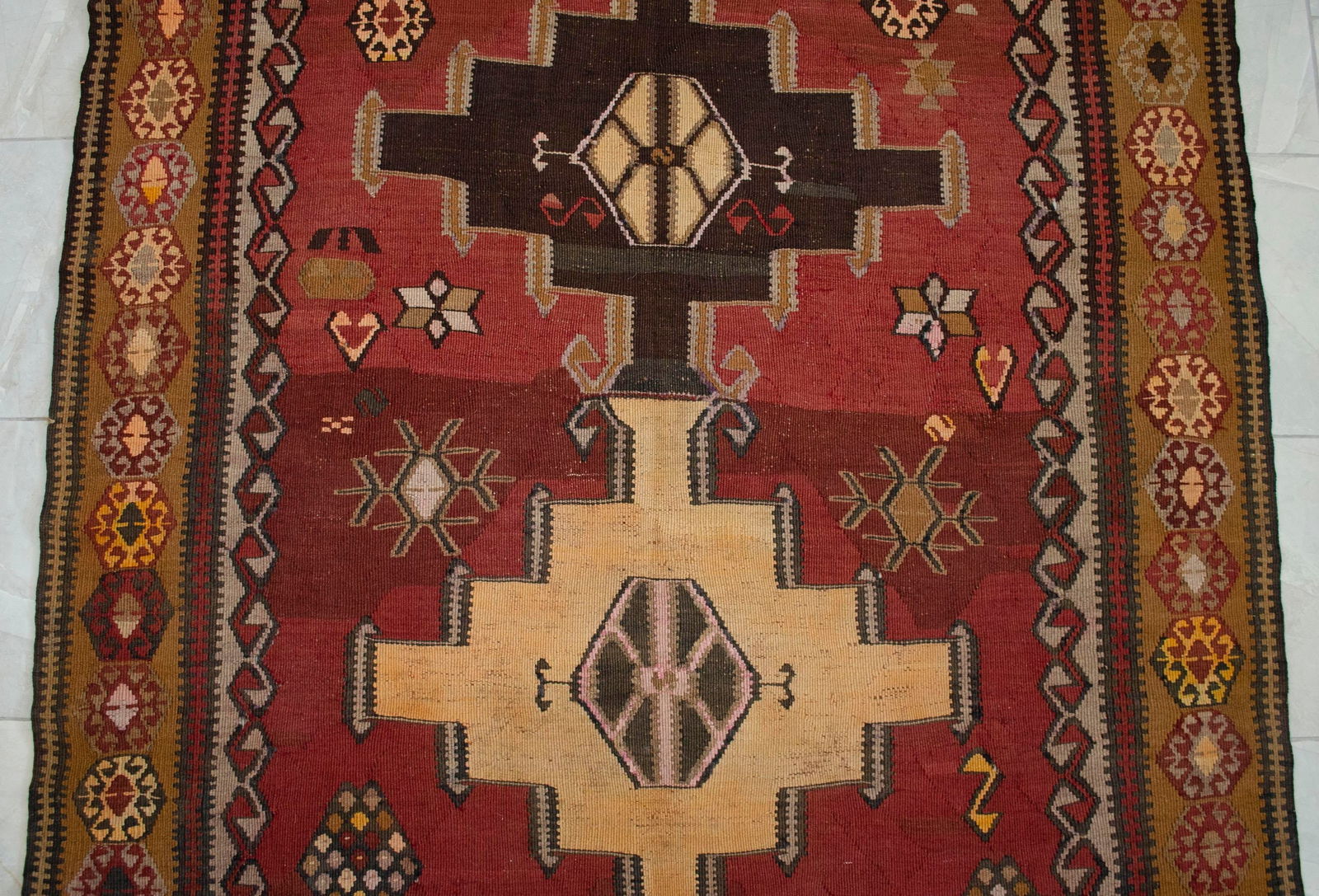 1970s Handwoven Turkish Kilim Rug Tribal Earth Tones Organic Wool Rug - 5"²5"³ X 12"² - 6