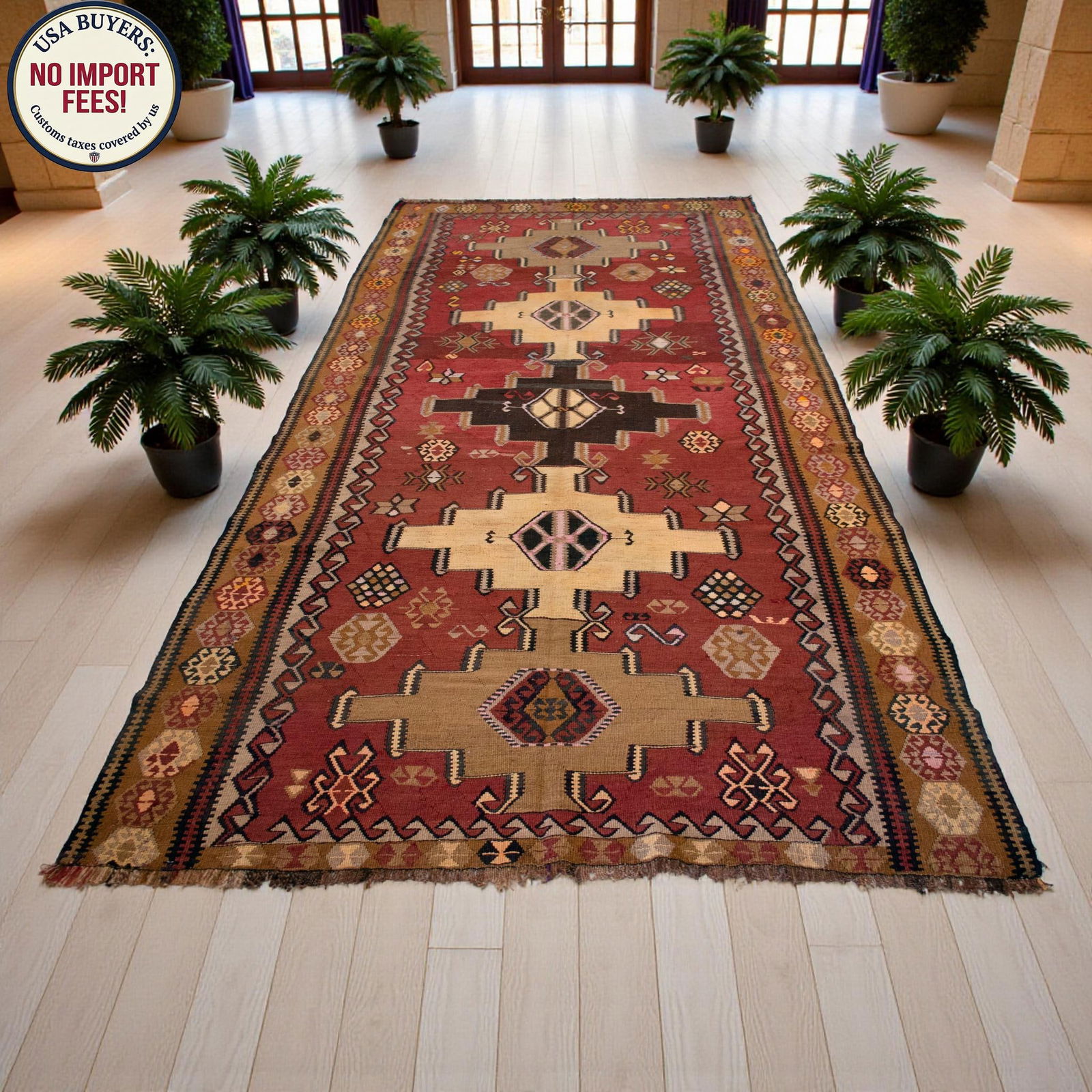 1970s Handwoven Turkish Kilim Rug Tribal Earth Tones Organic Wool Rug - 5"²5"³ X 12"² - 7