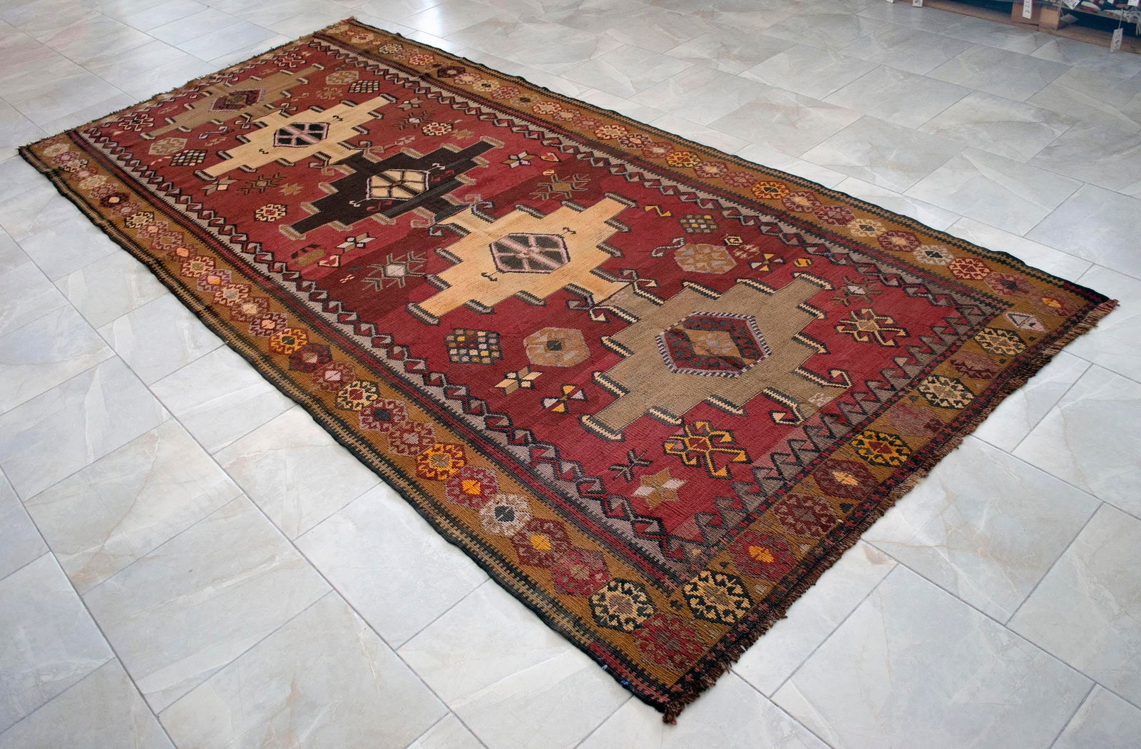 1970s Handwoven Turkish Kilim Rug Tribal Earth Tones Organic Wool Rug - 5"²5"³ X 12"² - 9