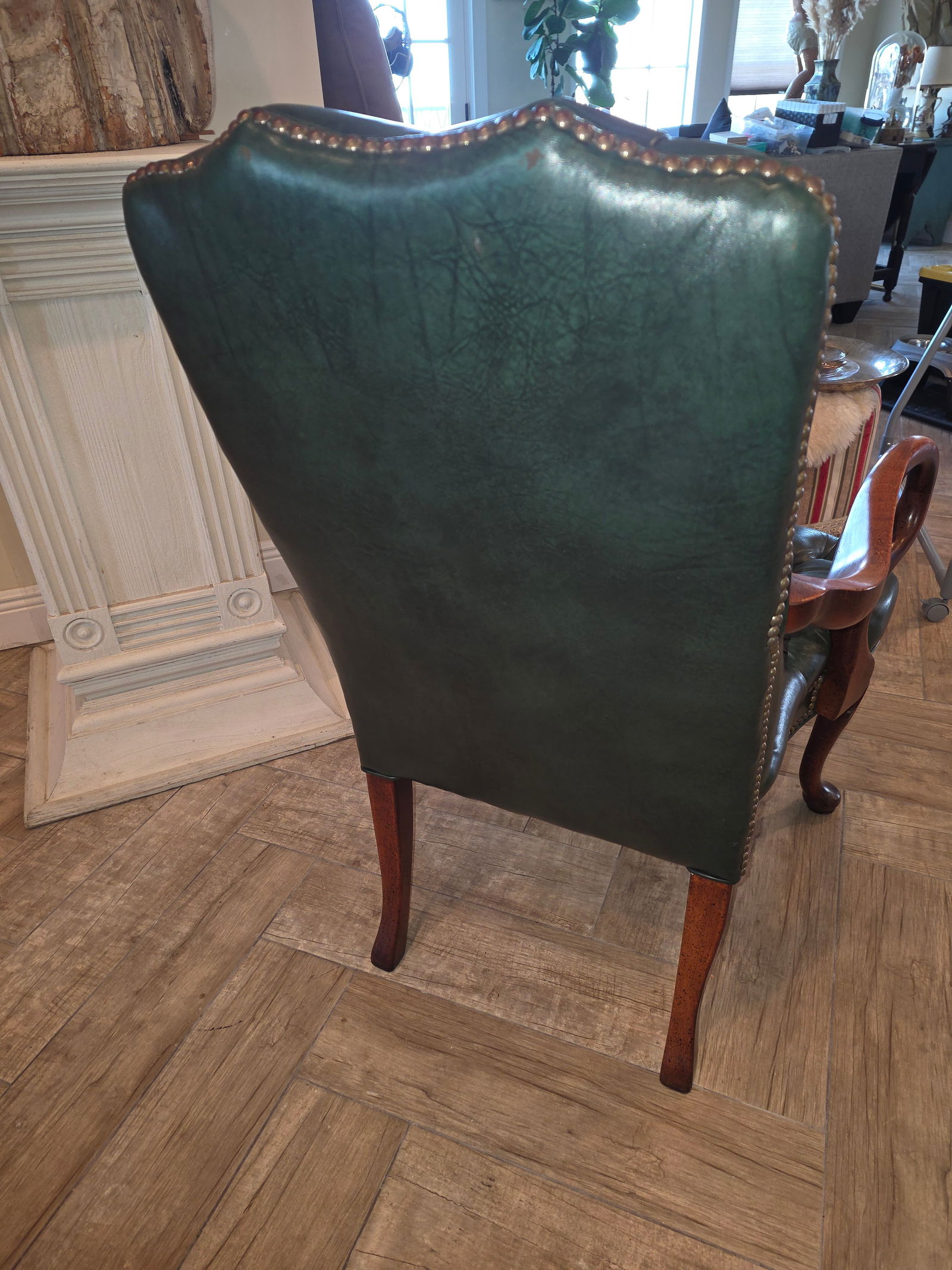 Vintage Fully Tufted Green Leather Gooseneck Chair - 6