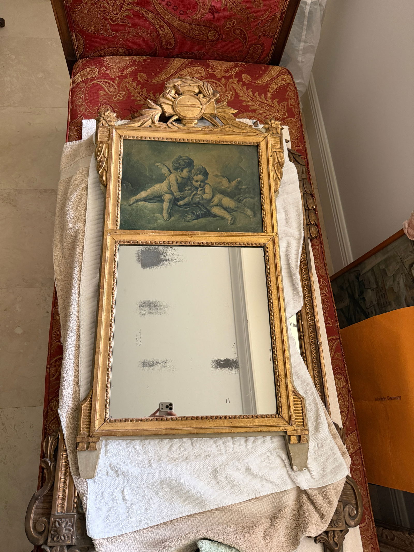 19th Century French Louis XVI Trumeau Mirror With Cherub Panel - 2