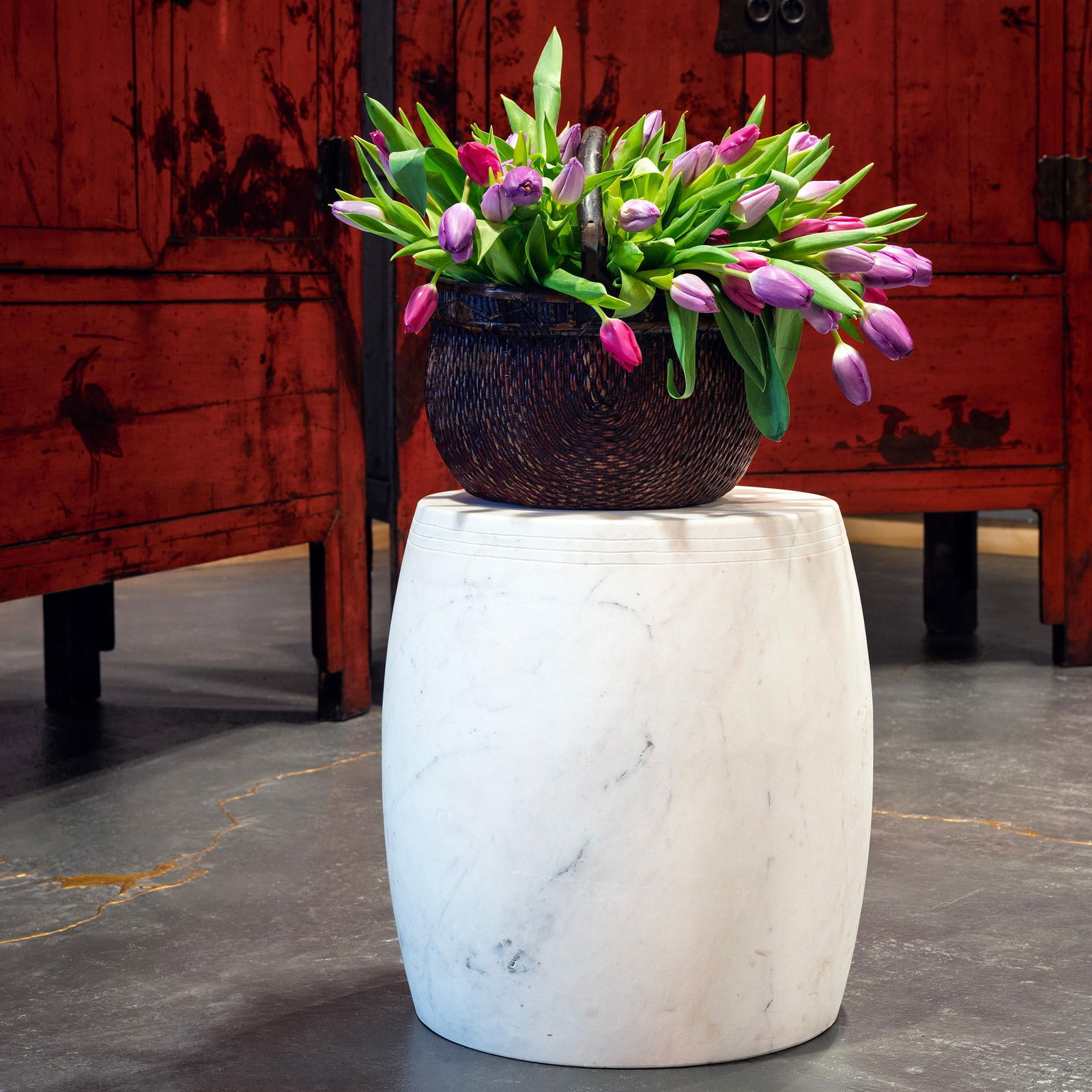 White Marble Drum Table - 2