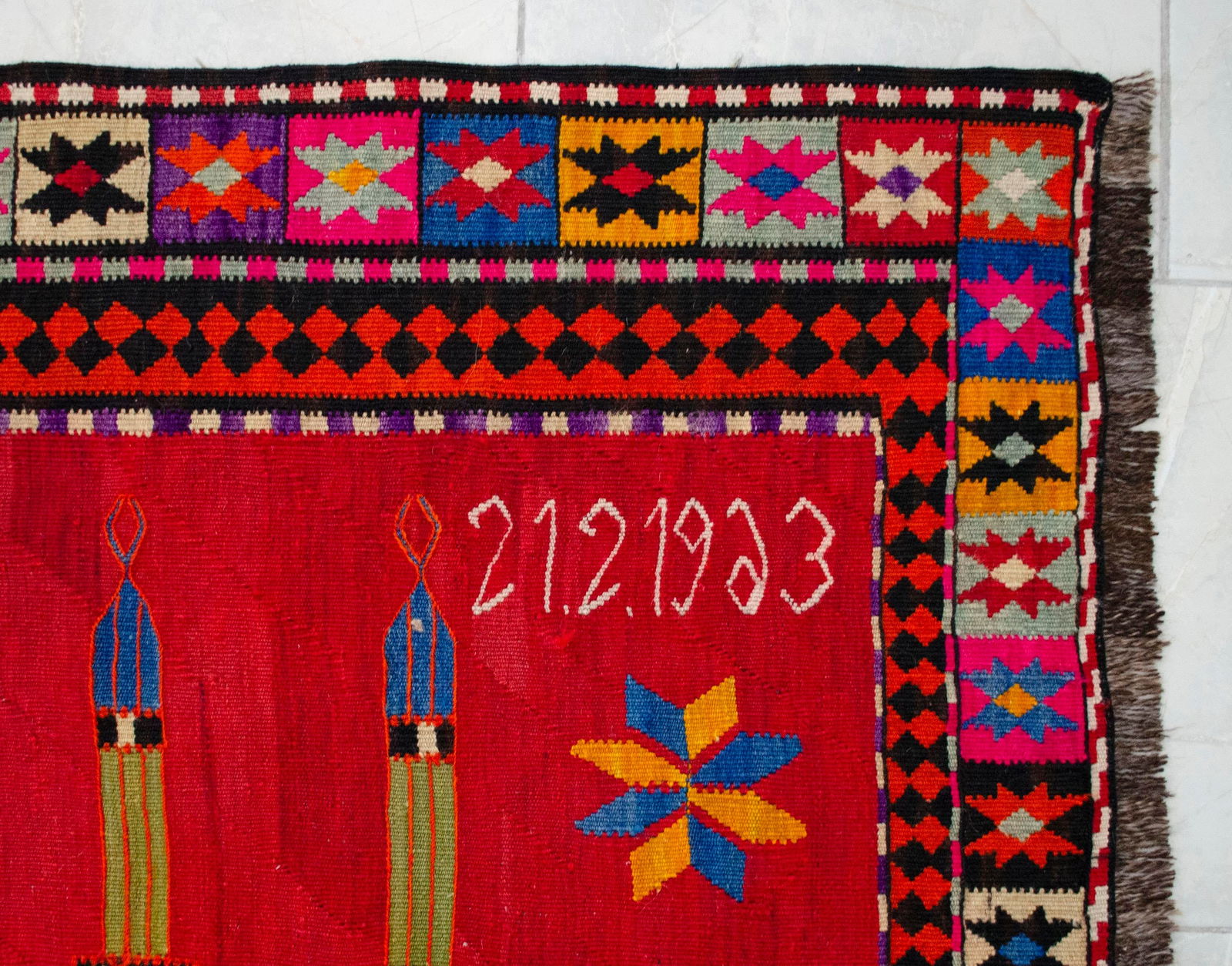 Masterpiece 1963 Dated Turkish Kilim, Extra Large Pictorial Wall Tapestry, Vintage Wall Decor With M - 12