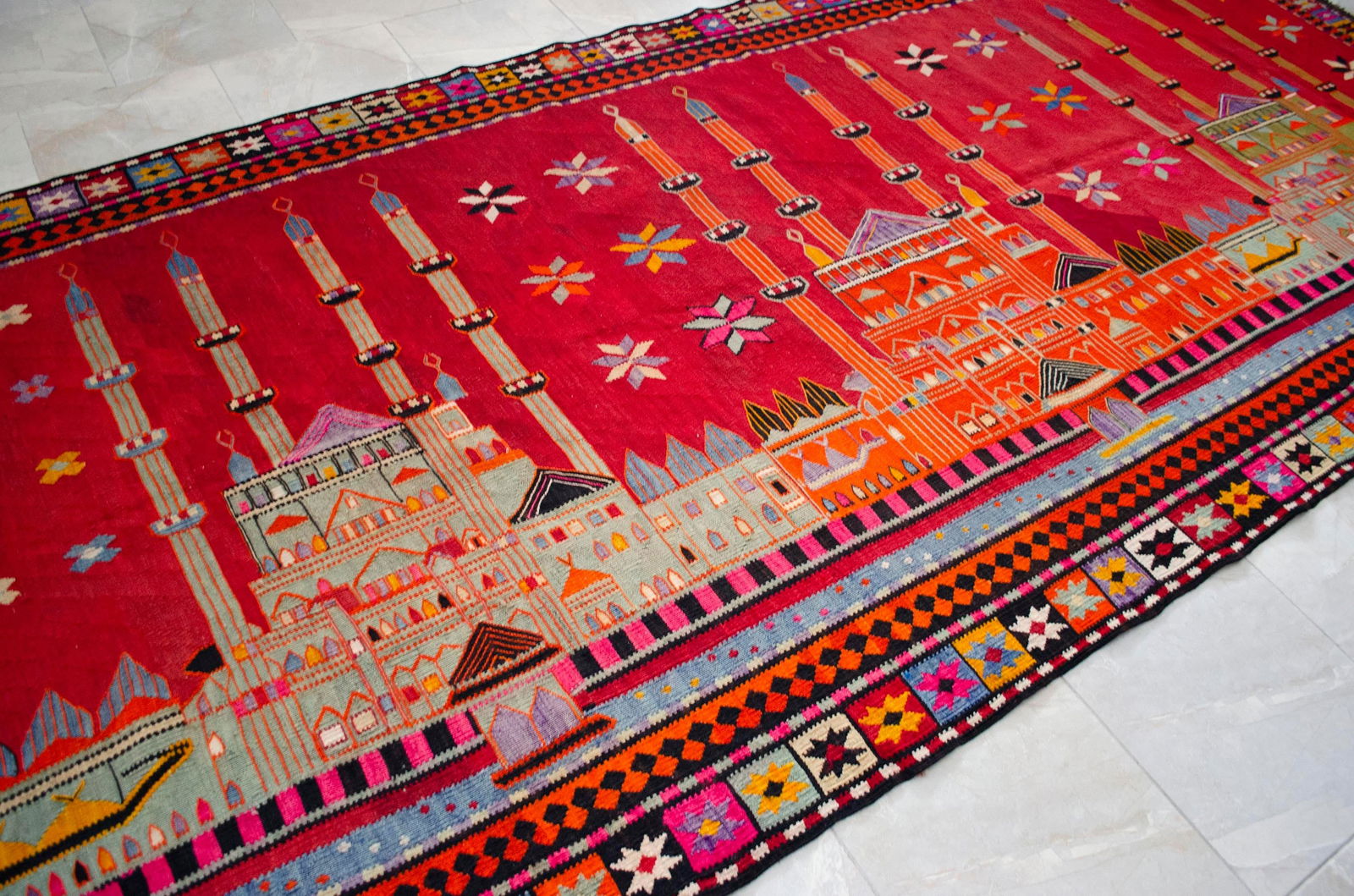 Masterpiece 1963 Dated Turkish Kilim, Extra Large Pictorial Wall Tapestry, Vintage Wall Decor With M - 7