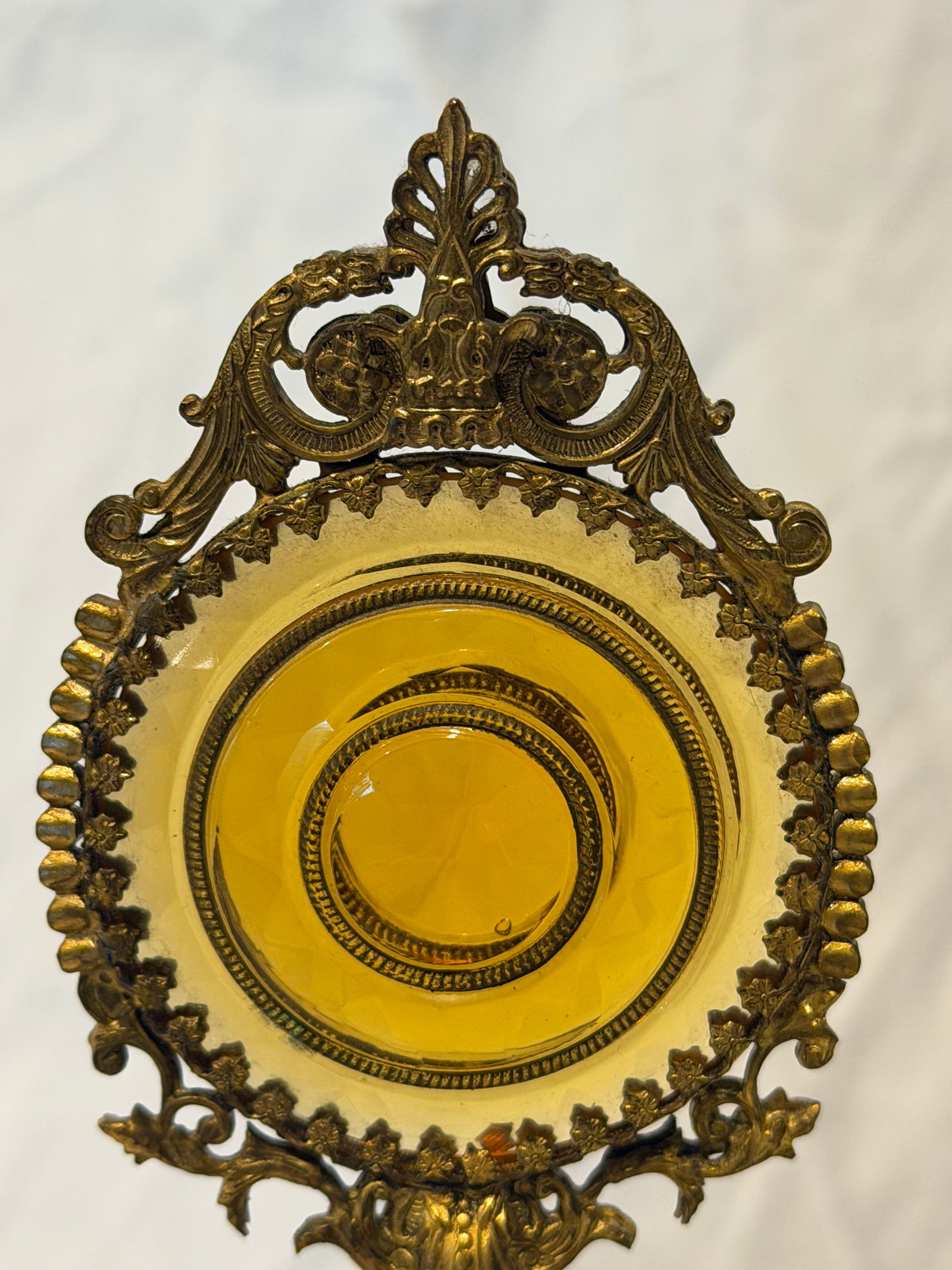 Pair of Antique Victorian Ormolu Perfume Bottles With Amber Glass and Original Daubers - 2